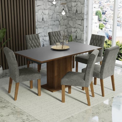 El Mejor Listado de Comedor Moderno 6 Sillas , listamos los 10 mejores. 43 Madesa Juego de Comedor, Mesa con Tapa de Madera y 6 Sillas Hanna - Marrón/Gris/Plata