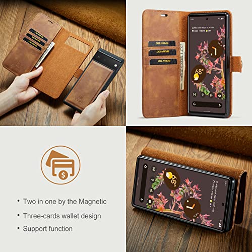 Étui portefeuille Google Pixel 6 en cuir véritable marron - 3