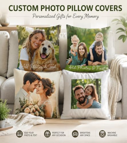 Custom Pillow Cover with Picture & Text - Personalized Throw Pillow Covers, Customized Pet Pillowcase, Personalized Photo Gifts for Family Couples, 16x16Inch - Optional Filling - Image 4