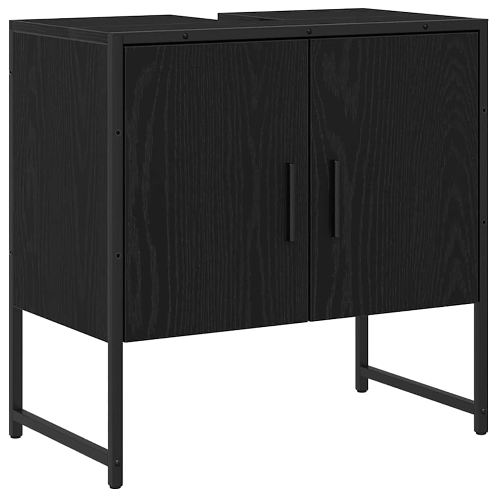 Juego de 4 muebles de baño de acero y madera con espejo, estante y armario, color negro