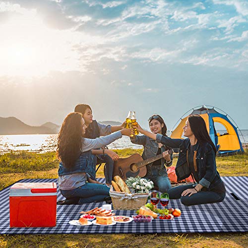 Classic Gingham Picnic & Outdoor Blanket -57\"x79\"| Picnic Mat |Beach Blanket | Foldable Sandproof & Waterproof Camping Travel Blanket |Portable Handy Mat | Picnic Pack Tote -Blue