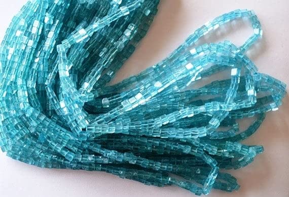 Perles apatite cube lisse bleu pour DIY bijoux, fil de gemmes naturelles 13 pouces