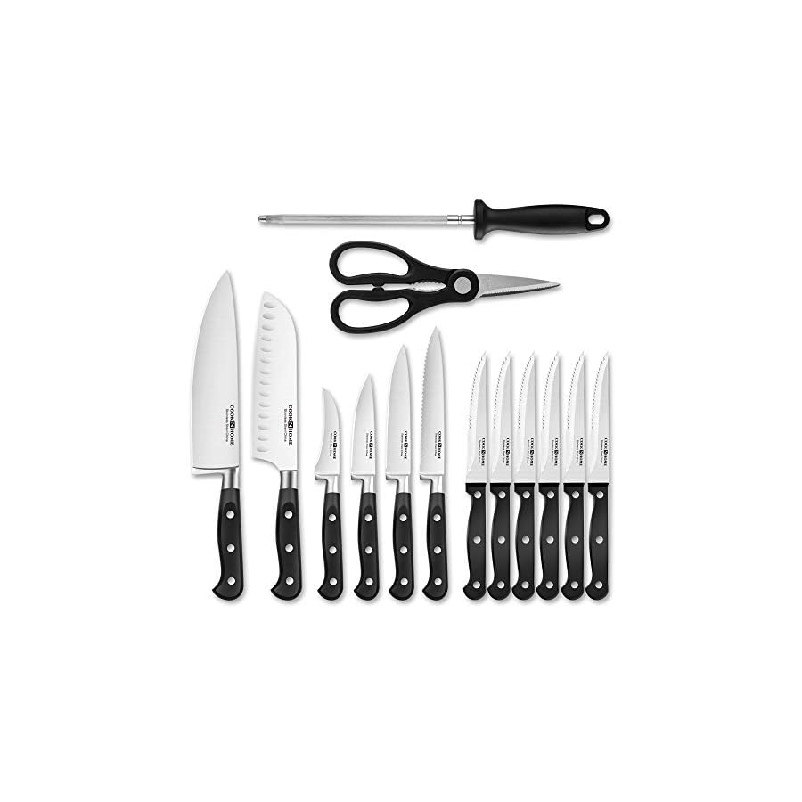 Cook-N-Home-15-Piece-Knife-Set-with-Bamboo-Storage-Block-Stainless-Stee-Silver Cook N Home Kitchen Knife Set with Bamboo Storage Block 15-Piece, High Carbon Stainless Steel Blade, Black