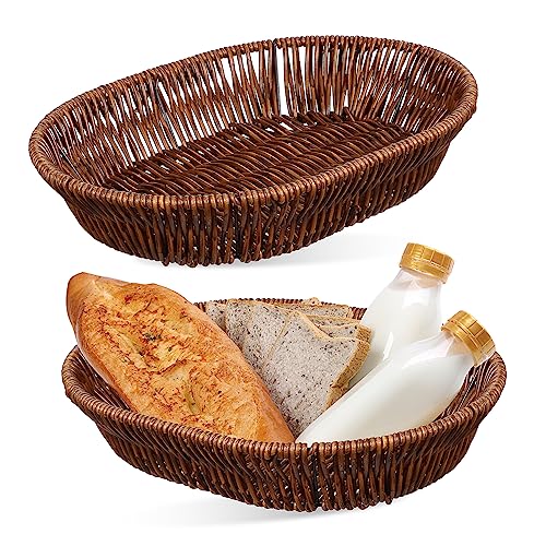 FONDOTIN 2 Pack Imitation Rattan Storage Baskets Woven Bread Fruit Basket Decorative Kitchen Counter Random