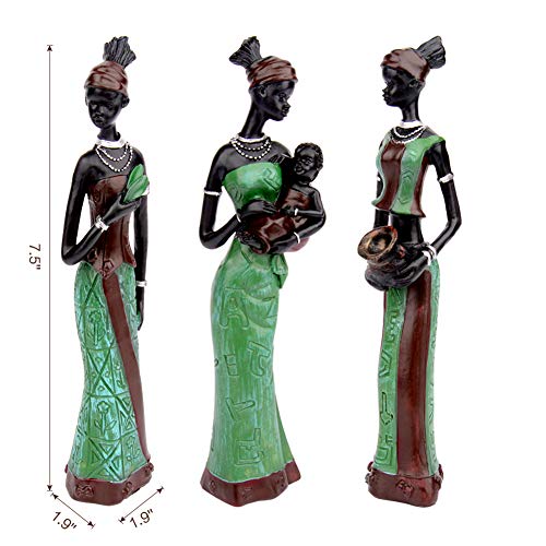 Cyykda 3Pack Vintage African Statue. Hand Sculpture African American Figurines. Exotic Tribal Lady African Art Piece For Home Decor. Figurines Home Decor. Room Decor For Women (Green) #TOP6