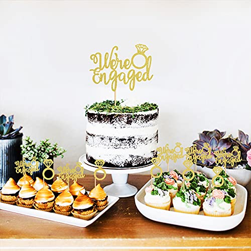 Ercadio 25 Pack We're Engaged Cupcake Toppers With We Are Engaged Cake Topper Glitter Ring Bridal Shower Cupcake Picks For Wedding Engagement Theme Party Cake Decorations Supplies Gold #TOP3
