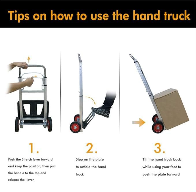 Image of Aluminium Hand Truck With 90 Kg Capacity, Heavy Duty Sack Truck With Rubber Wheels, Telescopic Handle And Foldable Base Plate