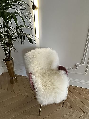 Lammfell Weiß 110-120 cm - Weich Schaffell Echt - Natürliche Teppich Wohnzimmer - Flauschig - Deko Fell Schlafzimmer - Naturfell