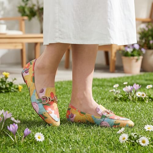 Image of Tilocow Metal Chain Loafers Flats for Women Pointed Toe Slip on Flats Dressy Casual Comfortable Work Business Shoes