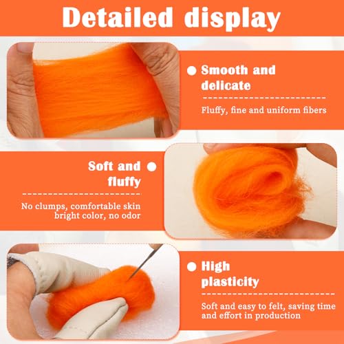 Image of Mayboos 1.76oz Orange-Red Wool Roving, Needle Felting Wool | Wool for Needle Felting Wet /Dry Felting Handcrafts and Spinning Felting Supplies