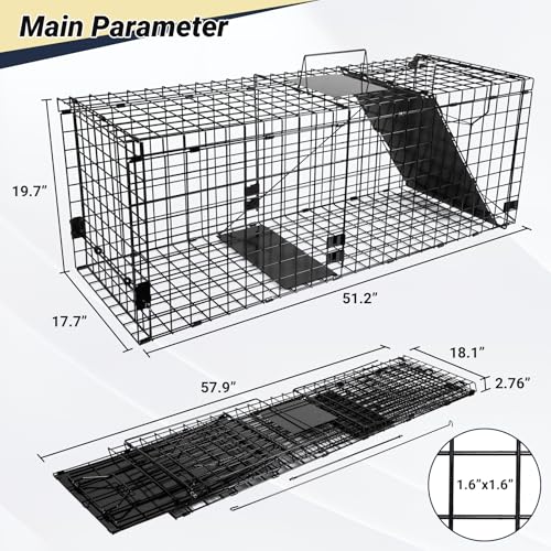image for Toriexon Humane Large Live Catch Animal Trap Black 51.2 x 17.7 x 19.7 
