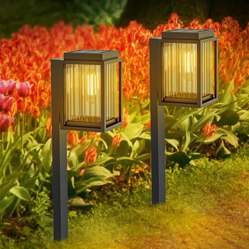 Solar Pathway Lights 2 Pack, Lights Outdoor, Warm White Path Ligh...