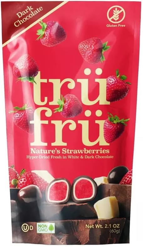 Tru Fru White and Dark Chocolate Dipped Freeze-Dried Fruit, Grab & Go, Strawberry, 1.2 oz Z (12-Pack)