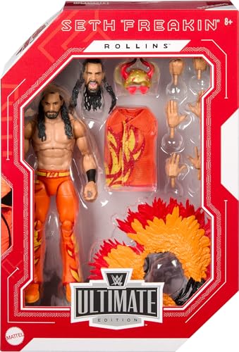Mattel WWE Ultimate Edition Action Figure Seth Rollins Fan Takeover Collectible with Interchangeable Accessories, Extra Heads & Swappable Hands - Image 3