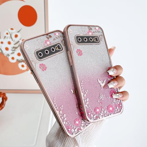 Image of for S10 Plus Case, Galaxy S10 Plus Case for Women Gradual Change Glitter Crystal Soft TPU Butterfly Floral Heart Clear Protective Cover with Strap for Samsung Galaxy S10 Plus 2019 (Rose Gold)