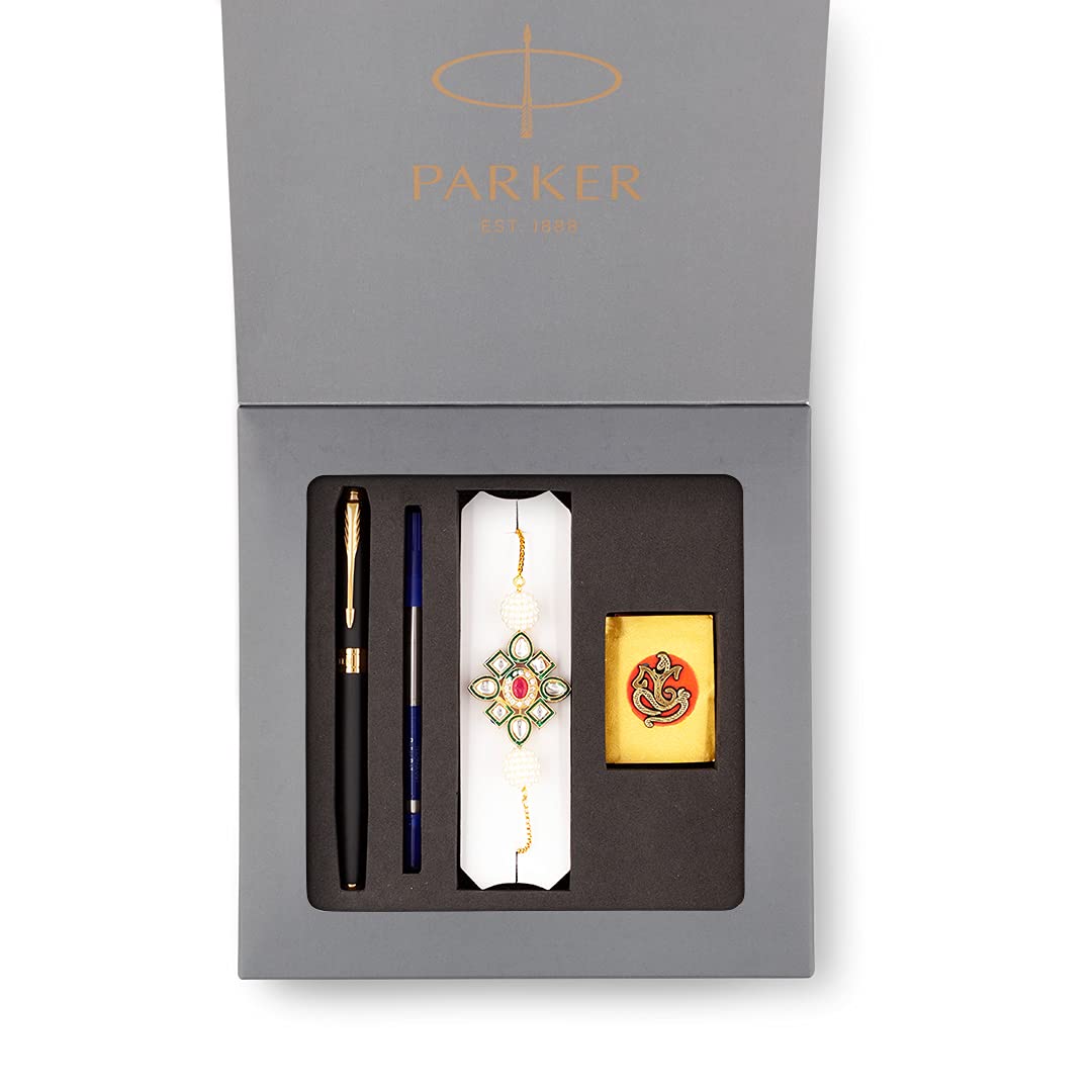 Parker Vector Füllfederhalter, nachfüllbar, Goldrand, Edelstahl, mit kostenloser Brieftasche, goldene Spitze (1 Stück, blaue Tinte), ideal für Geschenk, Luxus-Kugelschreiber für Profis