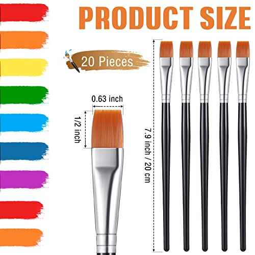 20 Pcs Flat Acrylic Paint Brush Wide Paint Brushes Watercolor Quality Synthetic Artist Paint Small Brush Bulk Painting Brush For Detail Art Painting Oil For Kids Students (Black, 1/2 Inch) #TOP1