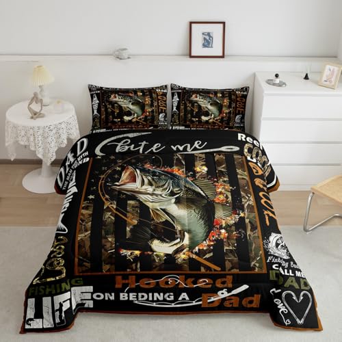 Image of Feelyou Kids Big Pike Fishing Comforter Set Toddler Size, Green Camo Duvet Insert Hunting Bedding Set Boys Girls Fisherman Teens Bedroom Decor Bed Set 2Pcs