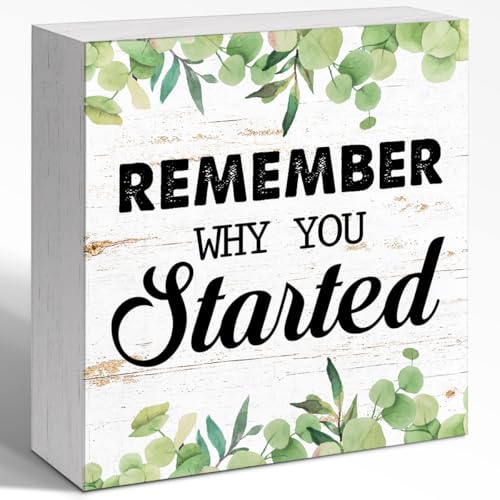 WUZYOU Entrepreneur Wooden Block Sign Remember Why Quote 5x5x1 INCH