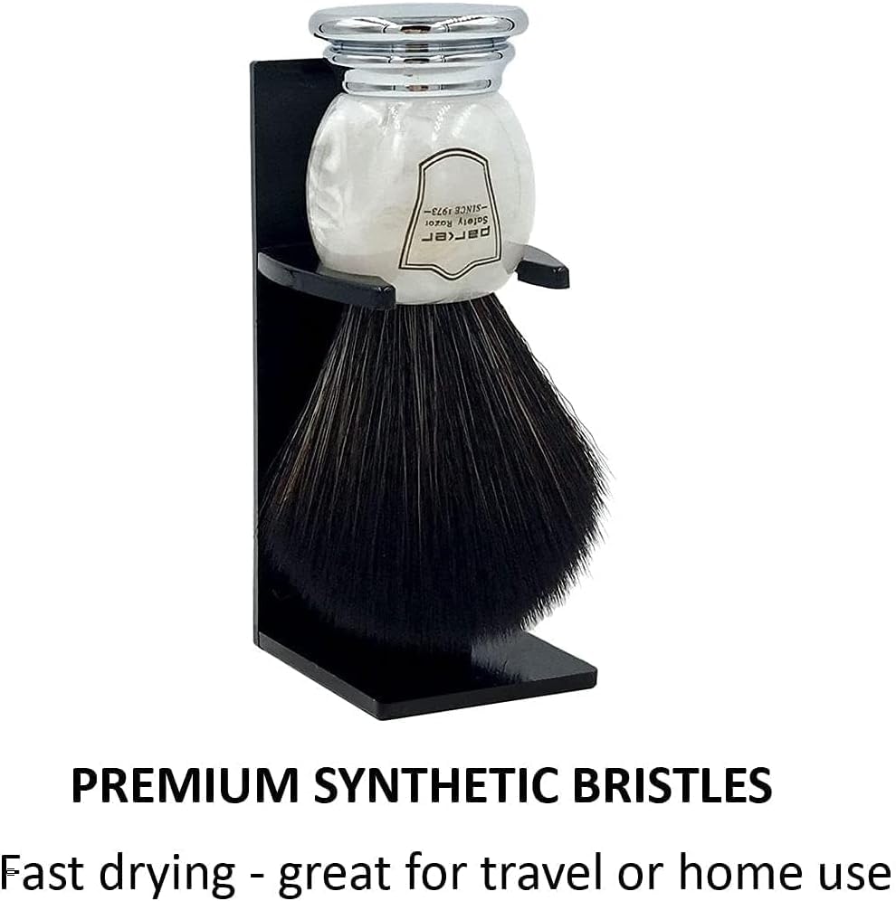 Image of Parker Ultra Soft Synthetic Shaving Brush with Marbled Handle & Stand - 22mm Knot, Vegan, Fast-Drying, Cruelty-Free, Barbershop Quality, Gentle on Sensitive Skin, Builds Rich Cream & Soap Lather