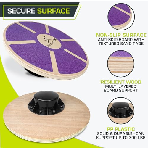 Image of ProsourceFit Wooden Balance Board Non-Slip Wobble Core Trainer 15.75in (39.5cm) Diameter with 360 Rotation for Stability Training, Full Body Exercises, Physical Therapy