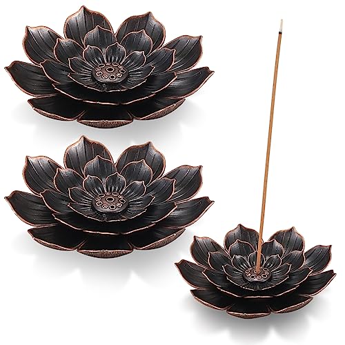 wugongshan 3 Pcs Lotus Incense Holder, Brass Lotus Stick Incense Holder, Detachable 6 Incenses Holes Holder