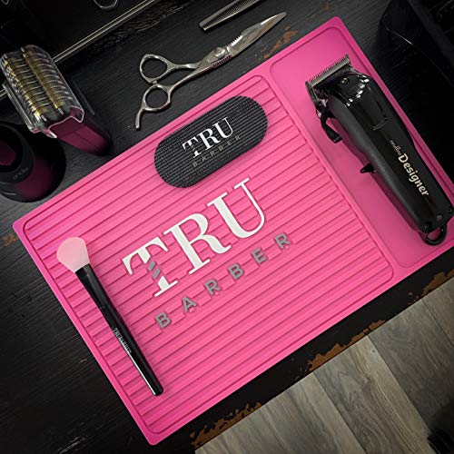 Image of TRU BARBER ORGANIZER MAT 13 inchX 9 inch (PINK) Flexible PVC Station Mat, Professional Mat, Salon and Barbershop work Station pads, Beauty salon tools hair stylist, Counter mat for clippers, Anti slip