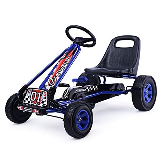 Costzon Go Kart, 4 Wheel Pedal Powered Ride On, Outdoor Racer with Adjustable Seat, Rubber Wheels, Brake, Ride On Pedal Car for Boys, Girls (Blue)