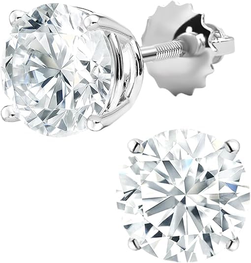 Diamond2Deal 14k White Gold Round Lab Grown Diamond Stud Earrings (1ct to 6ct, D-E Color, VS Clarity)