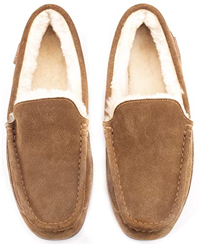 Parfeying Men's Indoor Outdoor Sheepskin Moccasins Slippers Memory Foam Driving Style Shoes4