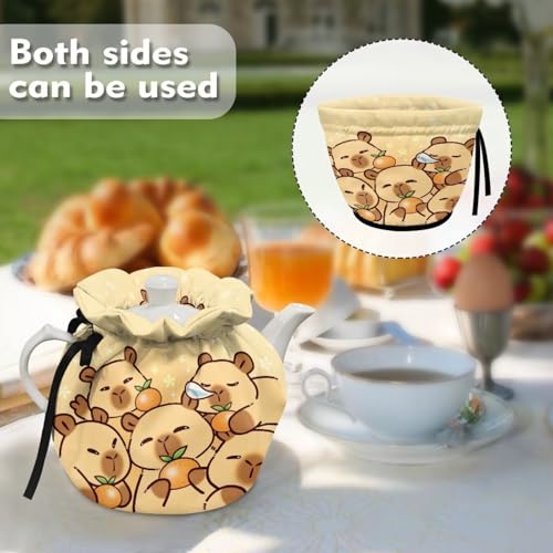 Image of Capybara Orange Print Tea Cozy for Teapot Dust Proof Insulated Teapot Cover Keep Tea Warm Home Kitchen Table Decorative Accessories Tea Pot Cozy Cover with Drawstring Breakfast Warmer