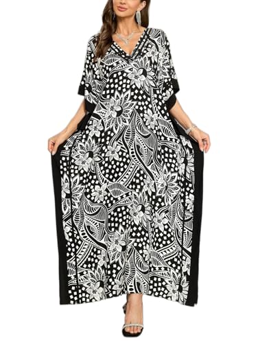 Image of KECVOT Kaftan Dresses for Women V-Neck Print Swimsuit Cover Up Plus Size Beach Caftan Lounge Dress
