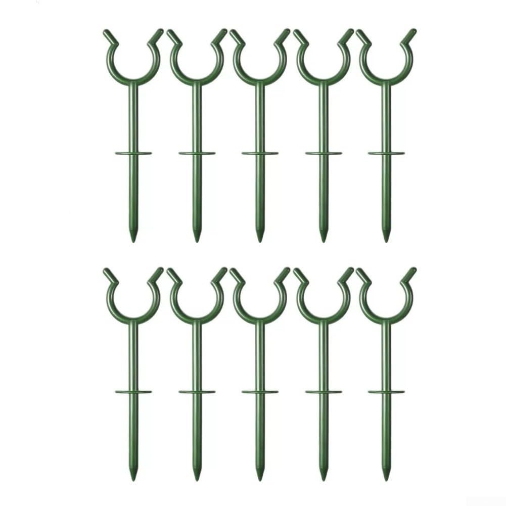 Garden Hose Guide 10 Pack Ground Spike Anchor for Soaker Hoses - ABS Plastic Stake Holder Prevents Kinks Lawn Irrigation Support Green