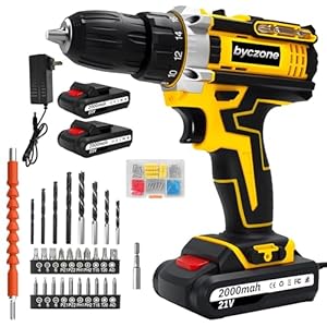 Cordless Drill Set 21V, 35N.m Combi Drill with 2×2000mAh Batteries & Charger, 18+1 Torque, 2 Speed, 3/8″ Keyless Chuck, Electric Screwdriver Kit with LED Work Light for Home and DIY Projects