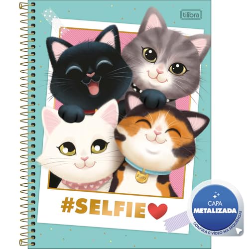 Tilibra - Caderno Espiral Capa Dura Universitário 1 Matéria Purrfect Cats 80 Folhas - Capa Verde Águ