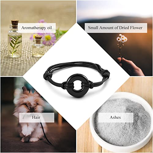 Zysta Edelstahl Asche Schmuck- Memorial Urne Armband Verstellbar Lederarmband Kreis der Ewigkeit des Lebens Wasserdicht Armreif + Trichter füllen Kit + Mini Schraubendreher (Schwarz)