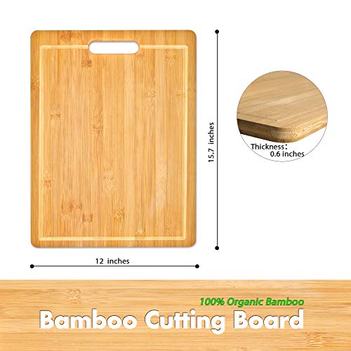 Extra Large Organic Bamboo Cutting Board (16 x 12 Inches) with Juice Grooves, Luxval Bamboo Chopping Board for Meat, Vegetable, Fruit&Cheese with Handles Grip, 100% Natural BPA Free - Thumbnail 3