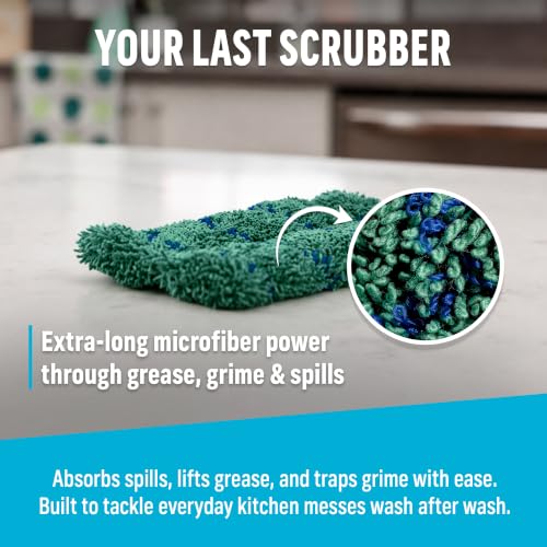 Image of E-Cloth Kitchen Dynamo, Premium Microfiber Non-Scratch Kitchen Dish Scrubber Sponge, Ideal for Dish, Sink and Countertop Cleaning, 100 Wash Guarantee, Green, 1 Pack