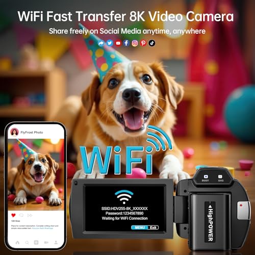 8K Video Camera Camcorder 88MP UHD WiFi Vlogging Cameras for YouTube 18X Digital Zoom IR Night Vision 3.0''Touch Screen Camera with 32GB Card, Microphone, Stabilizer, Lens Hood, Remote, Batteries - Image 5