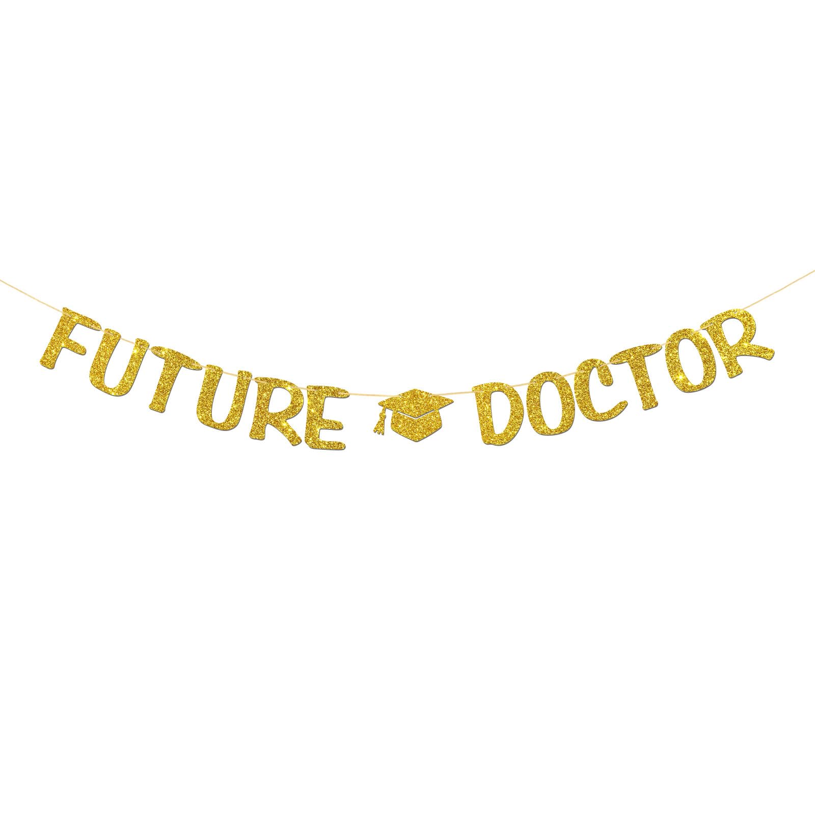 Future Doctor Banner - Congrats Doctor Grad Sign - Future Dr - Medical School Graduation Party Decorations - Gold Glitter — image 1