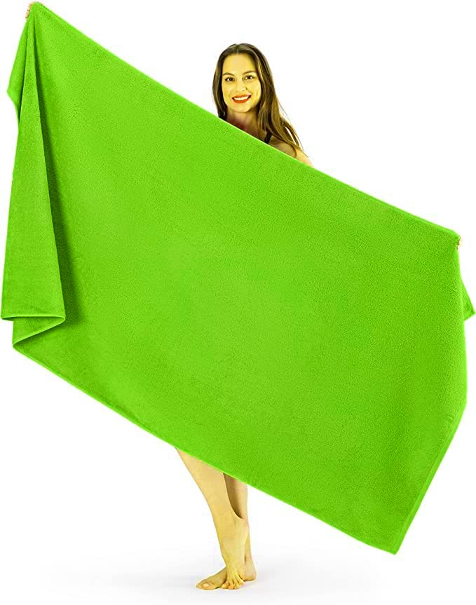 Extra Large Bath Sheet (100 x 200 cm -600 GSM) Super Jumbo Big Bath Sheet Towels Body Wrap (Lime, Cotton)