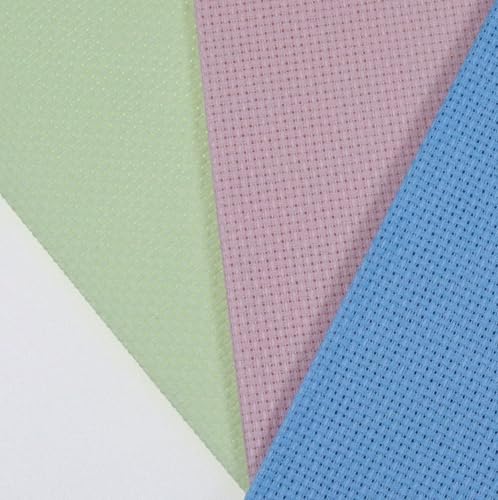 Image of KCS 3 pc of 12 inch x 18 inch(30cmx45cm) 16CT Counted Cotton Aida Cloth Cross Stitch Fabric (Light Blue+Pink+Light Green)