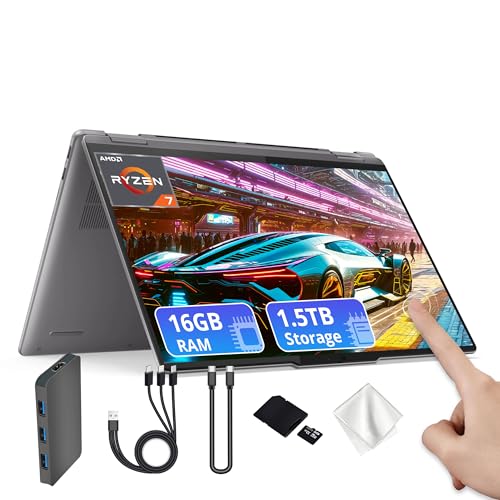 Lenovo Yoga 7 2 en 1 WUXGA Laptop con pantalla táctil de 16 pulgadas, AMD Ryzen 7 8840HS, LPDDR5X de 16 GB, almacenamiento de 1.5 TB (SSD PCIe de 512 GB y acoplamiento de 1 TB), teclado retroiluminado