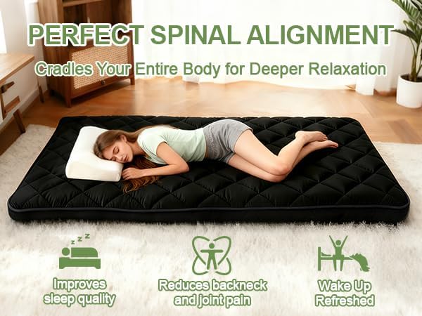 Miniatura 3 de CypherX Colchón de futón japonés, 4 pulgadas de grosor, tapete de tatami japonés plegable, enrollable, tumbona, cama para invitados, niños y niñas,