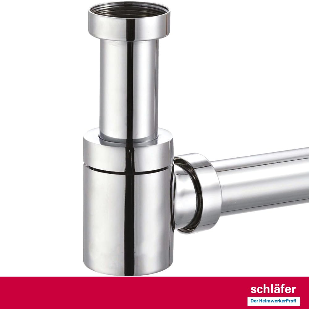 Schläfer 3939603 | Sifone Universale Salvaspazio per Scarico Lavandino Bagno a Vista in Ottone Cromato, Telescopico e Regolabile, per Lavabi Bagno e Bidet a Appoggio o Sospesi, Scarico 1"1/4
