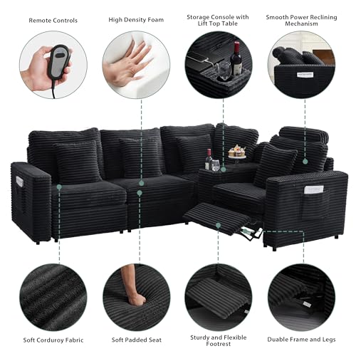 Image of RARZOE Modular Sofa Console Module with Storage, Corduroy Storage Console with USB Port&Cup Holder for Living Room Modular Sectional Sofa Couch, Black