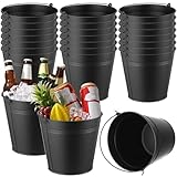 Didaey 24 Pcs Metal Beer Bucket Bulk Ice Bucket Ice Pails with Handle Champagne Soda Party Beverage Chiller for Summer Picnic Pool Wedding Party Supplies Wine Champagne Bar (7.1 x 6.5 x 5.1",Black)