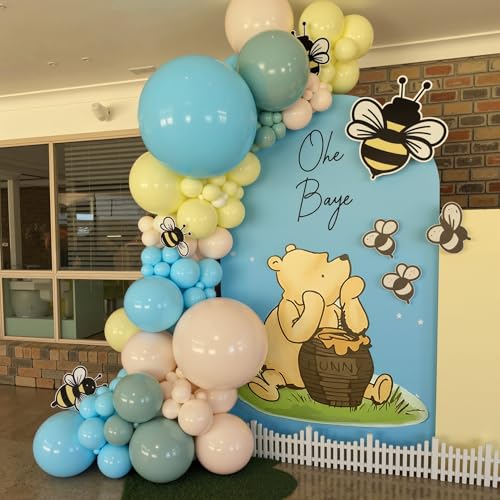 Image of Baby Shower Decoration, 150pcs Sage Green Light Blue Pastel Yellow and Cream Balloon Arch Kit, Multi-sized Balloons for Classic Bear or Rabbit Themed Birthday Party Decor