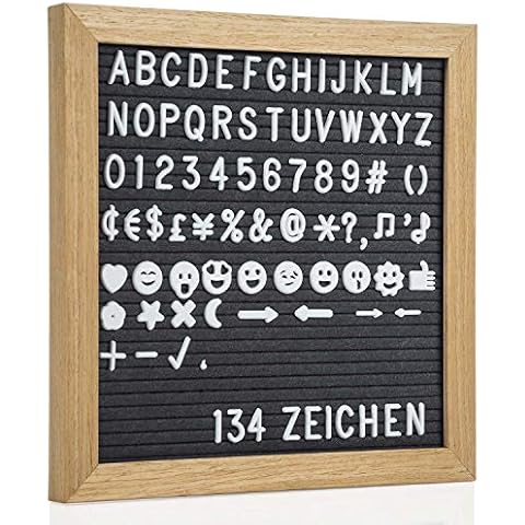 Buchstabenbrett Letter-Board aus Holz 27 cm - Rillentaffel Buchstabentafel Felt Memoboard mit 134 Zeichen Cover