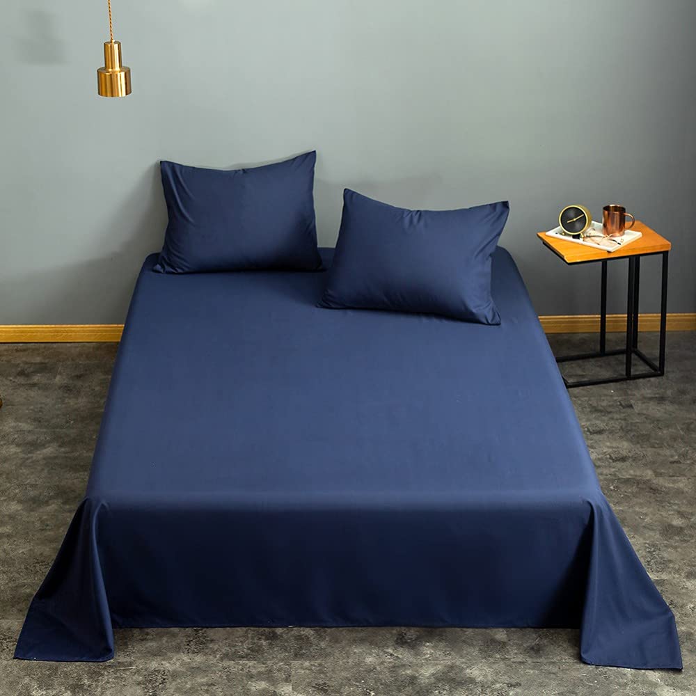 Microfiber Queen Bedding Flat Sheet, Ultra Soft and Wrinkle, Fade, Stain Resistant Top Sheet (Navy Blue, Queen)
